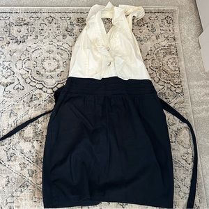 Navy and white dress with ruffle detail